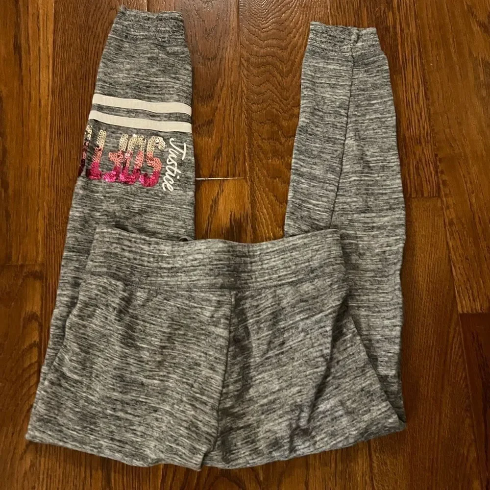 Justice Active gray with pink sequin soft ball jogger pants